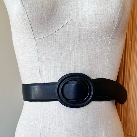 Worthington Vintage Wide Black Leather Belt Retro Statement - Picture 3 of 10